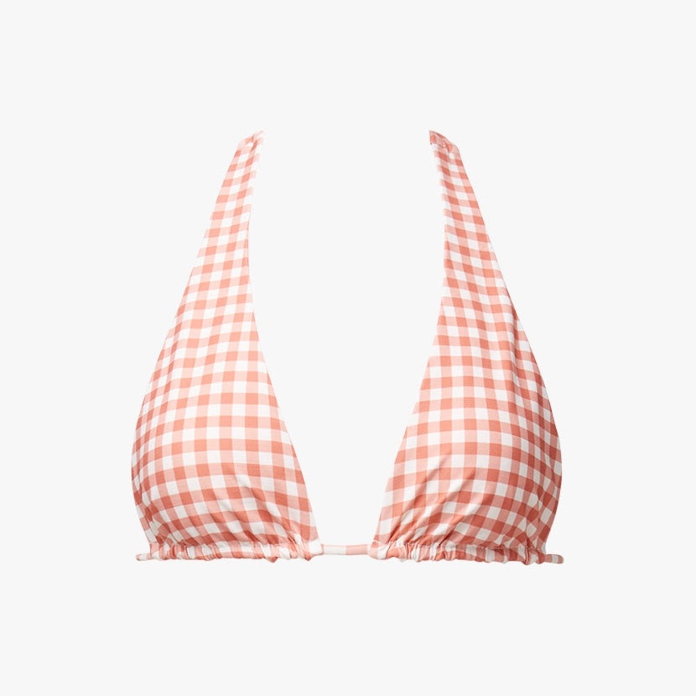 NWT WeWoreWhat Halter Gingham Bikini Top Cottage Clay Size XL